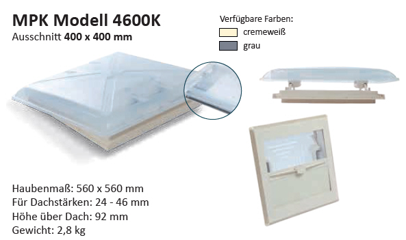 MPK Dachhaube Modell 4600K cremeweiß Ersatzglas