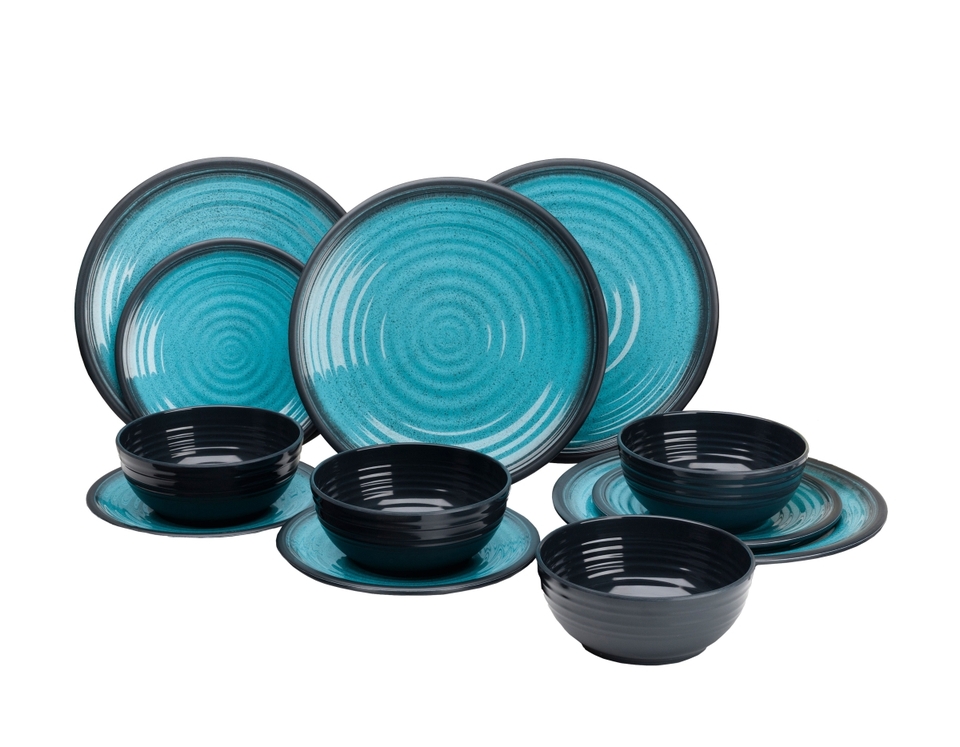 Flamefield Melamin-Set Premium Granite-Aqua