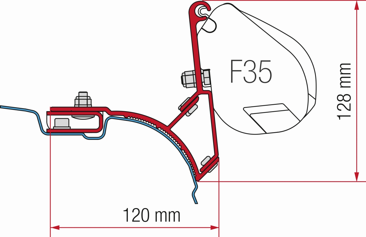 Fiamma Adapter F35 VW T5/T6 Multivan 2x21,5 cm Montage ohne C-Schiene