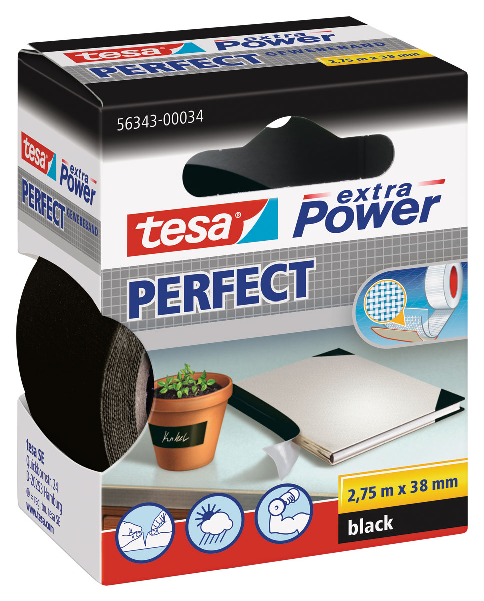 tesa® Extra Power® Perfect schwarz 2,75 m 38 mm
