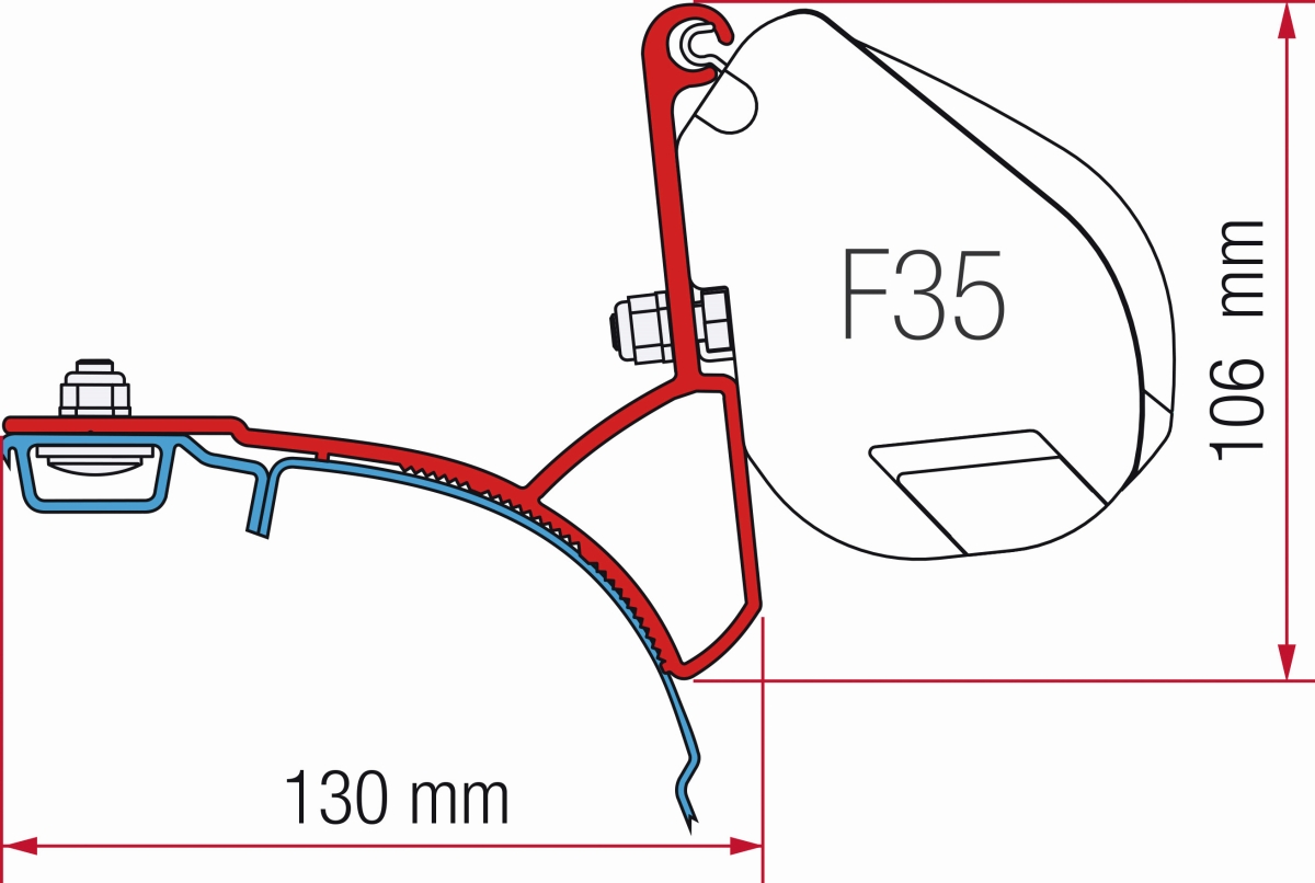 Fiamma Adapter F35 VW T5/T6 Multivan 2x12 cm für Aluschiene