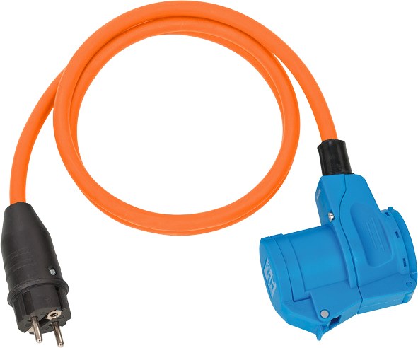 Adapterkabel 150 cm Orange Schuko-St/CEE-Winkelkupplung