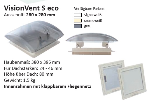 MPK Dachhaube VisionVent S eco cremeweiß mit Netz und Rollo