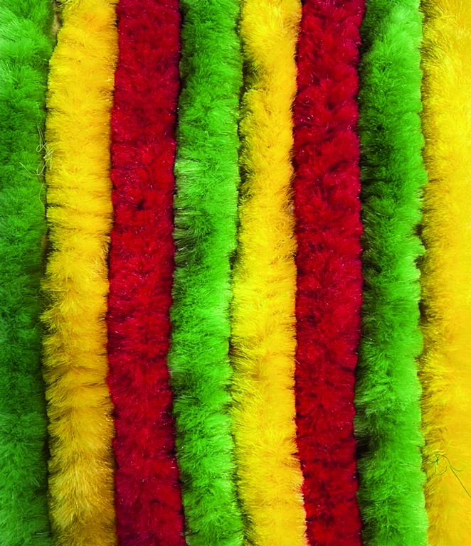 Chenille Flauschvorhang grün-gelb-rot